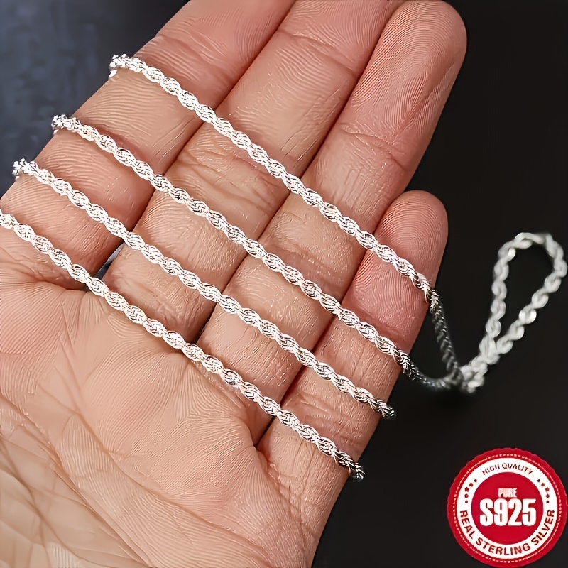 S925 Sterling Silver Twisted Rope Necklace, Vintage Design
